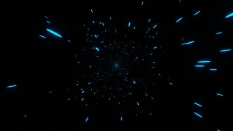 Camera fly through many round blue particles on black background. 3d render loop Stock Footage 310882275