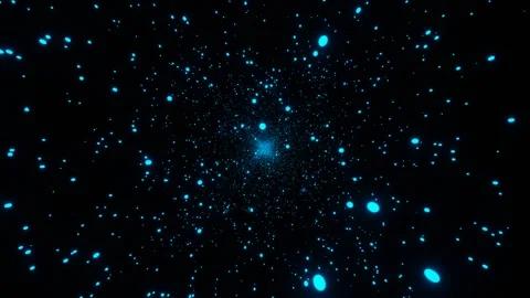 Camera fly through many round blue particles on black background. 3d render loop Stock Footage 310882278
