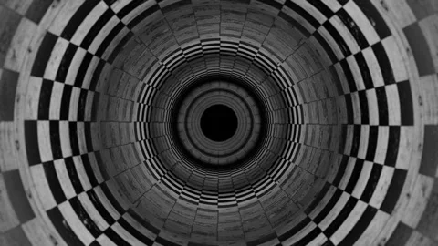 Camera flyby in endless round tunnel with old chessboard texture. 3d render loop Stock-Footage 311720757