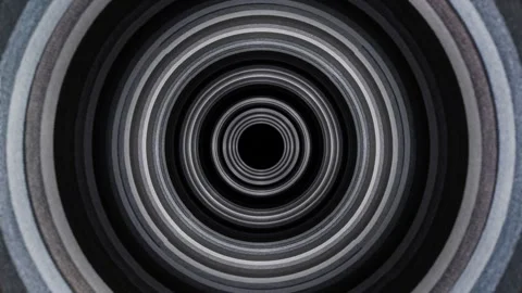 Camera flyby in endless round tunnel with black and white striped fabric texture Stock Footage 311720796
