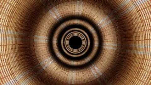 Camera flyby in endless round tunnel with wooden mat texture. 3d render looped a Stock Footage 311720808