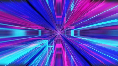 Camera flyby inside endless square tunnel with neon glowing cubes. 3d render. lo Stock Footage 310233024