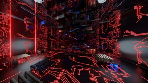 Camera flyby through a square endless technological abstract tunnel. 3d render.  Stock Footage 168253662