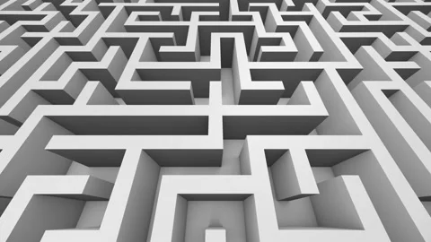 Camera flying on a 3d black and white maze looping background Stock Footage 143402455