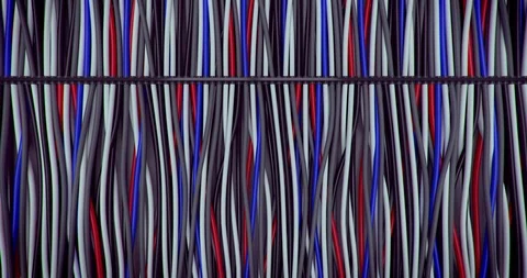 Camera flying above cables, endless looping 3D animation Stock Footage 112168379