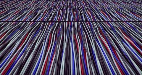 Camera flying above cables, endless looping 3D animation Stock Footage 112168527