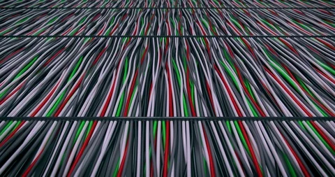 Camera flying above cables, endless looping 3D animation Stock Footage 112168602