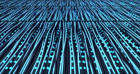 Camera flying above cables, endless looping 3D animation Stock Footage 112169438