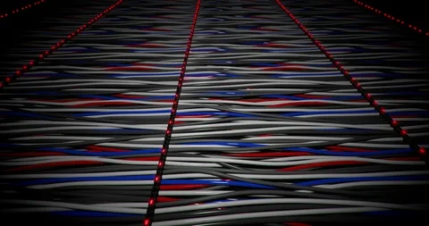 Camera flying above cables, endless looping 3D animation Stock Footage 112319123