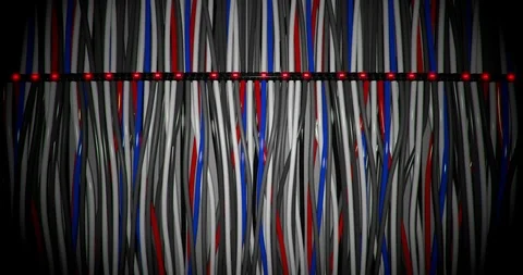 Camera flying above cables, endless looping 3D animation Stock Footage 112319130