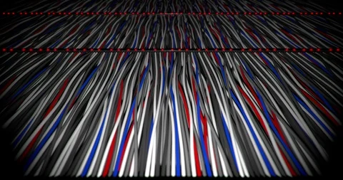 Camera flying above cables, endless looping 3D animation Stock Footage 112319134