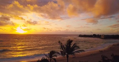 Camera flying along Tropical beach paradise Stock Footage 79621091