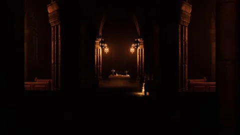 Camera is flying to the Crypt of a gothic church - realistic 3d animation Stock Footage 236408459