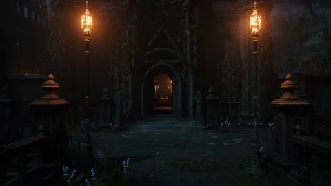 Camera is flying to the door of a gothic church - realistic 3d animation, Gothic Stock Footage 236408366