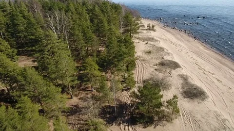 Camera flying over beach and seashore of Gulf of Finland. Aerial drone footage. Stock Footage 76178546