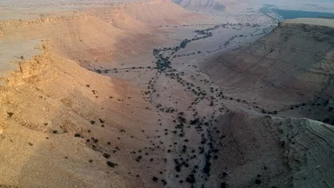 Camera flying over a canyon in Dirab near Riyadh, Saudi Arabia Stock Footage 152700108