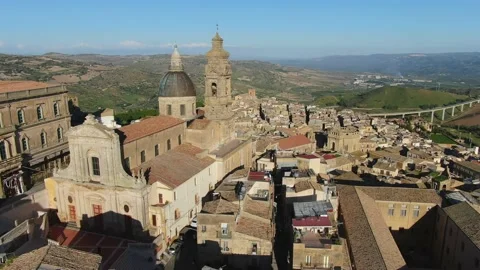 Camera flying over Cathedral in Caltagirone Sicily Stock Footage 166643792