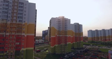 Camera flying over modern social residential district. Aerial drone footage Stock Footage 84264294