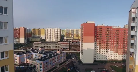 Camera flying over modern social residential district. Aerial drone footage Stock Footage 84264378