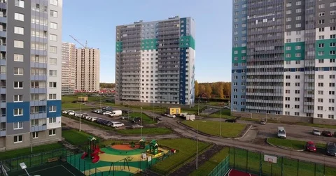 Camera flying over modern social residential district. Aerial drone footage Stock Footage 84264444