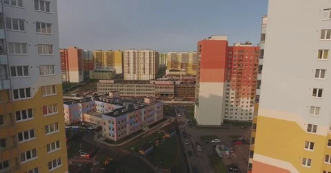 Camera flying over modern social residential district. Aerial drone footage Stock Footage 84264456