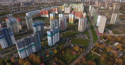 Camera flying over modern social residential district. Aerial drone footage Stock Footage 84264522