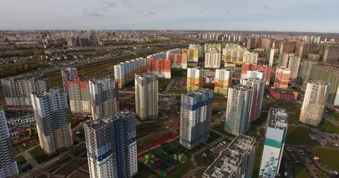 Camera flying over modern social residential district. Aerial drone footage Stock Footage 84264524
