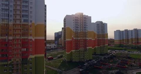 Camera flying over modern social residential district. Aerial drone footage Stock Footage 84264588