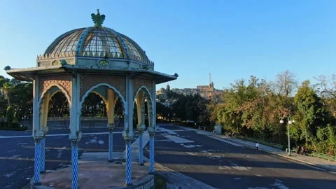 Camera flying over a public garden in Caltagirone Sicily Stock Footage 166644138