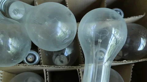 Camera Flying Over Retro Light Bulbs. Old Electric Technology. Stock Footage 111523099
