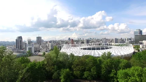 Camera Flying Over Stadium Arena. Ukraine Kyiv 動画素材 64069120