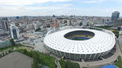  Camera Flying Over Stadium Arena. Kyiv Ukraine Olympic Stadium Stock Footage 64123359