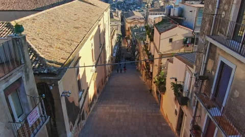 Camera flying over the staircase of Santa Maria del Monte, Caltagirone Sicily Stock Footage 166643954