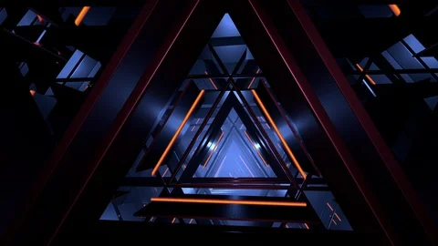 Camera flying through abstract futuristic triangle 3D corridor Stock Footage 93596459