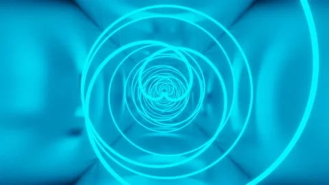 Camera flying through an endless tunnel with a glowing neon spiral. Looped anima Stock Footage 233061376