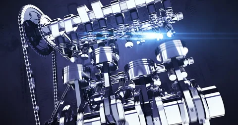 Camera flying through generic sport car body to reveal active V8 engine. Stock Footage 320637097