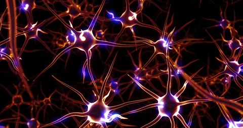 Camera Flying Through Glowing Human Neurons Showing Electrical Signals. Stock Footage 321422455