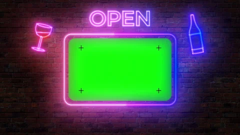 Camera flying through green screen with motion tracking markers, neon signs Stock Footage 332811991