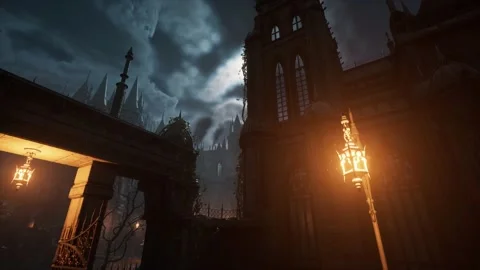 Camera is flying to the tower of a gothic church - realistic 3d animation Stock Footage 236408926