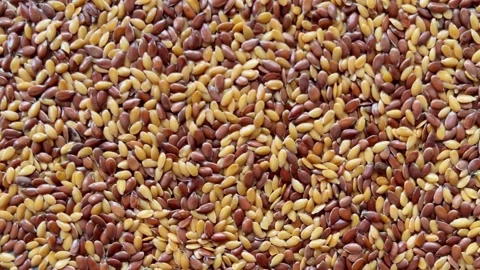 Camera flyover above raw flax seeds macro texture Stock Footage 336506972