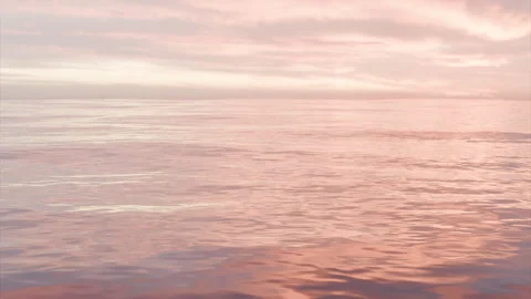 Camera flythrough seamless looping ocean surface with waves, orange sunset Stock Footage 270481635