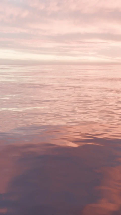 Camera flythrough seamless looping ocean surface with waves, warm sunset Stock Footage 270483902