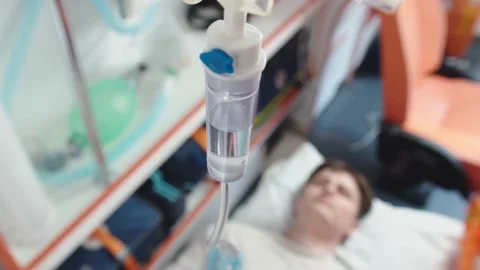 Camera focus on dropper filter in ambulance Stock Footage 202895479