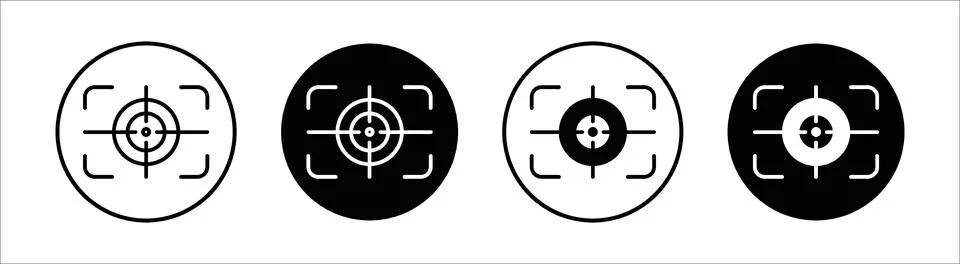 Camera focus frame flat line icon set. Camera focus frame Thin line illustr.. Stock Illustration