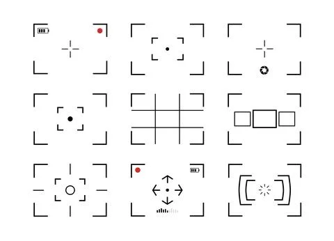 Camera focus frame icon set with viewfinder overlay elements 库存插图