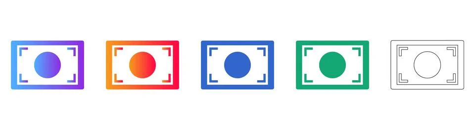 Camera Focus Frame Icons in Gradient and Outline 스톡 일러스트