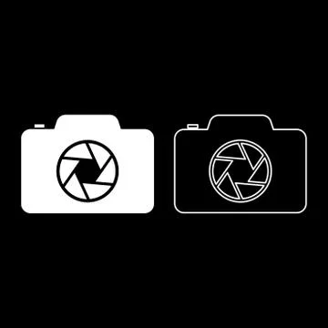 Camera with focus of lens concept icon outline set white color vector illustr Stock Illustration