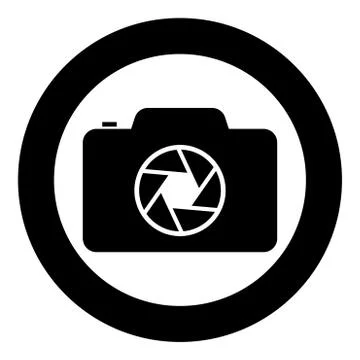 Camera with focus of lens concept icon in circle round black color vector ill Stock Illustration