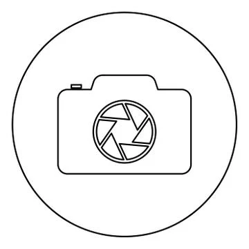 Camera with focus of lens concept icon in circle round outline black color ve Stock Illustration