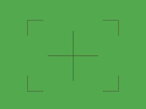 Camera focus lens vector icon on green background. Night photo camera cross Stock Illustration